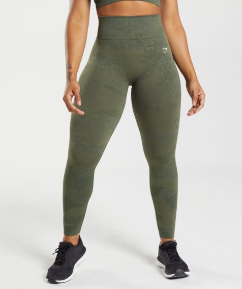 Women's Gymshark Adapt Camo Seamless Leggings Olive | NZ 0BAGWH